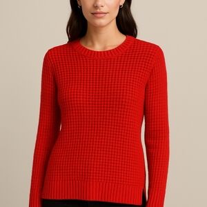 Red Waffle Knit Crew Neck Sweater Size Petite PL
